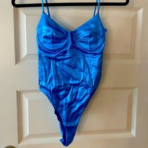 ZARA (NWT) Small Satin Blue Bodysuit